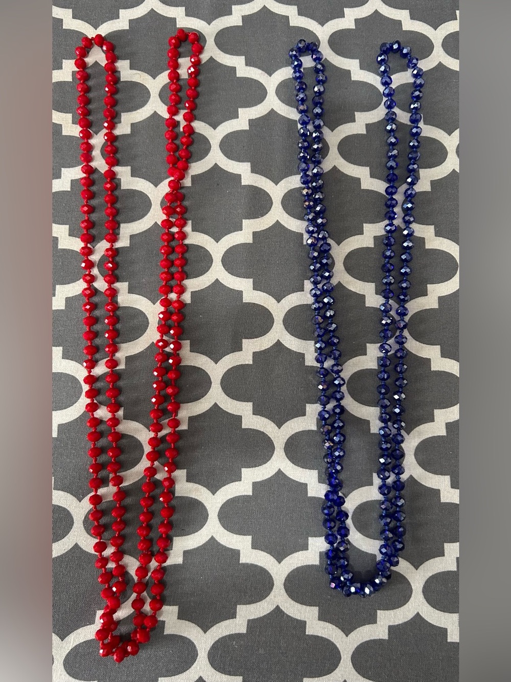 Faceted Glass Beaded Necklace Set - Red & Blue
